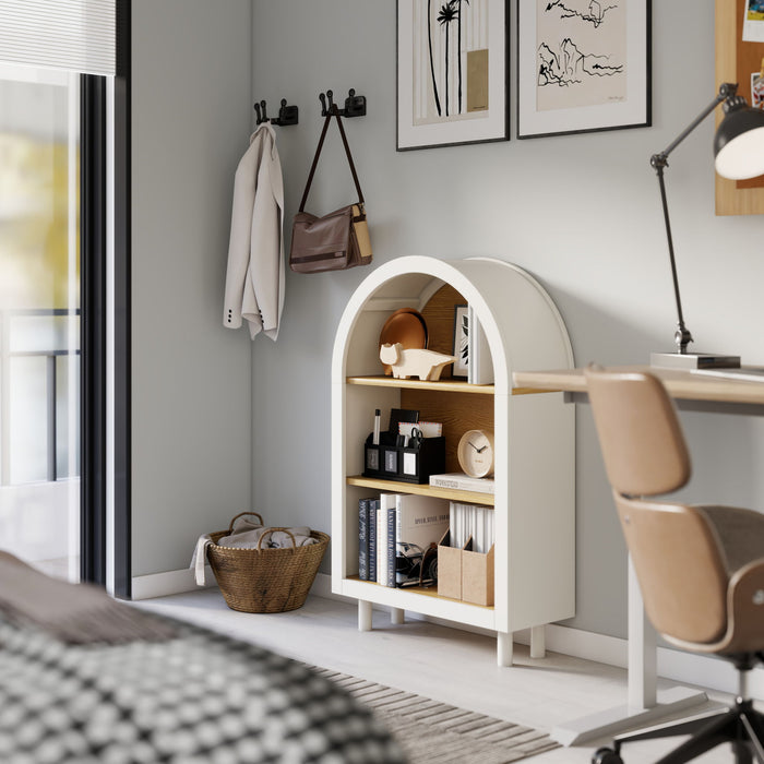 Arched Small Bookcase, Storage Cabinet, Bookshelf With 3 Shelves For Living Room - Oak / White