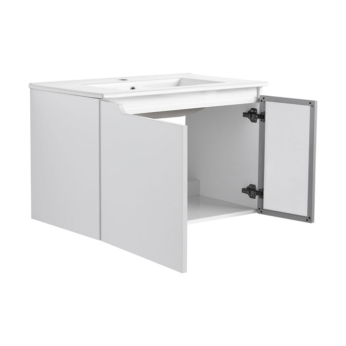Wall Mounted Bathroom Vanity With Sink, Cabinet & Half Door