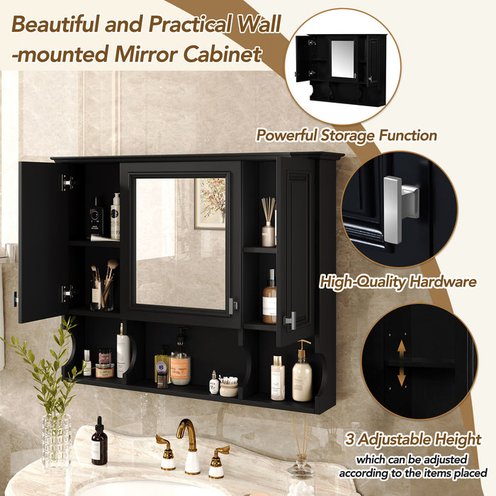 Wall Mounted Bathroom Medicine Wall Cabinet With Mirror & Open Shelves