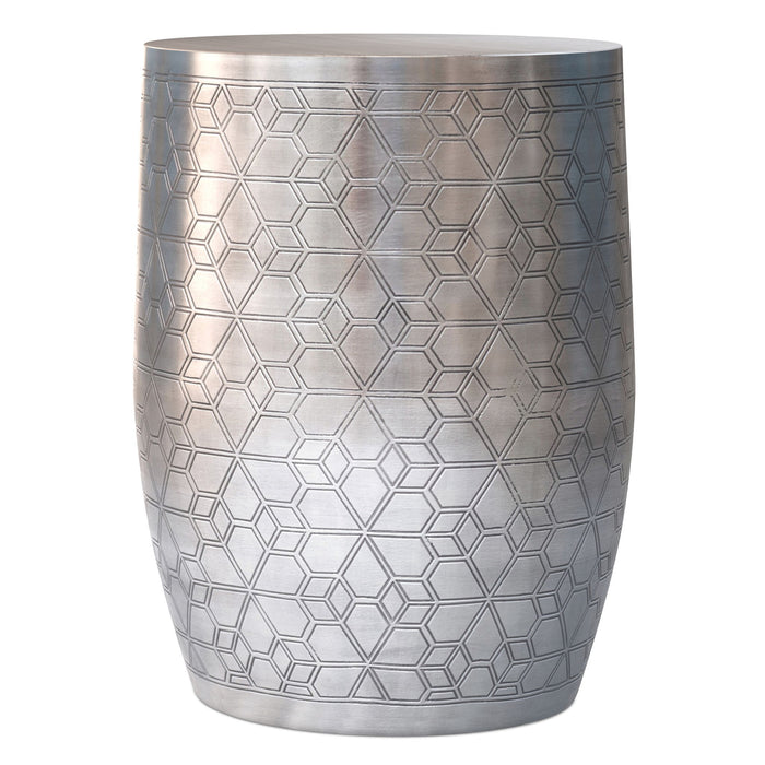 Johnsen - Geometric Pattern Accent Table - Antique Silver