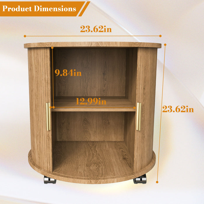 Cylinder Nightstand With Charging Station & Sliding Door