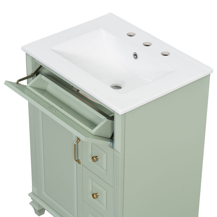 Freestanding Bathroom Vanity With Sink, 3 Drawers & Flip-Out Drawer