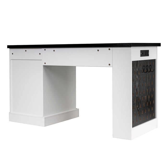 Modern Fluted Office Desk With Storage Cabinet