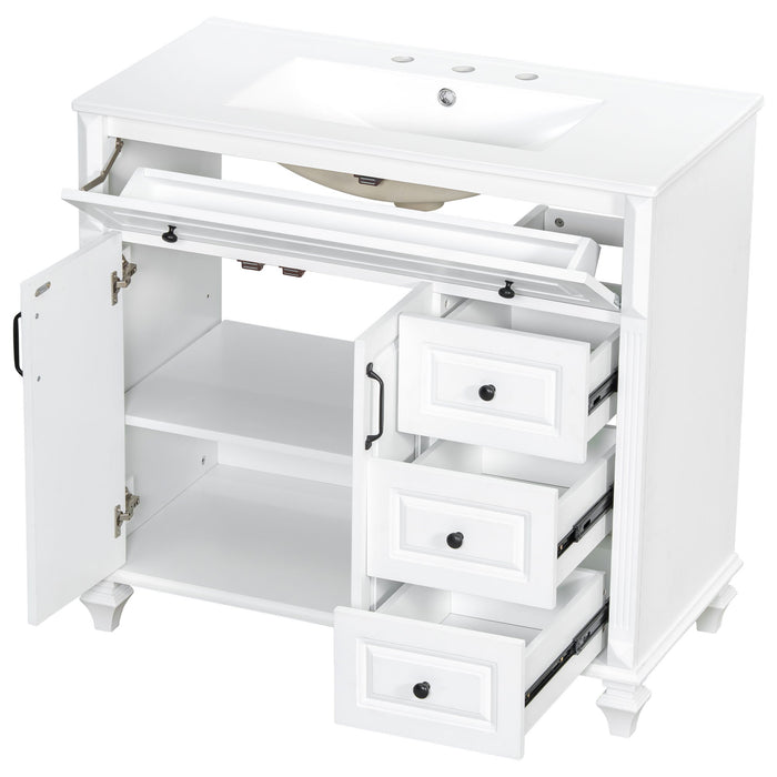 Modern Bathroom Vanity With Sink, 3 Drawers & 2 Doors