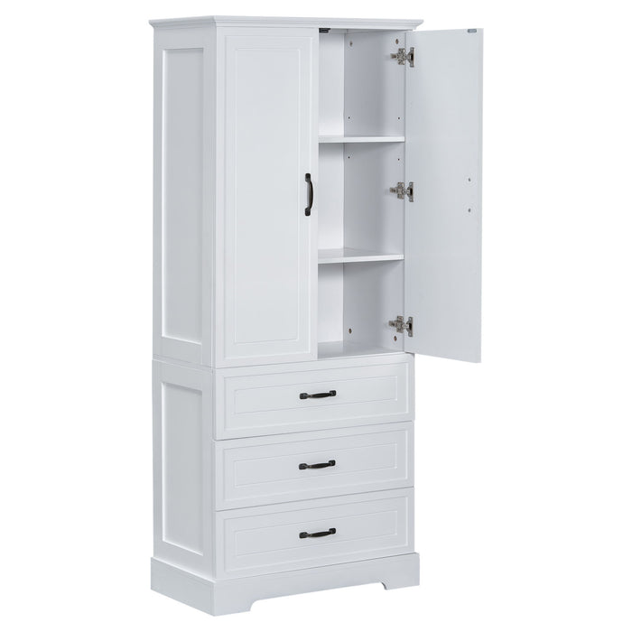 Tall Bathroom Storage Cabinet With 2 Doors And Drawers, Adjustable Shelf - White
