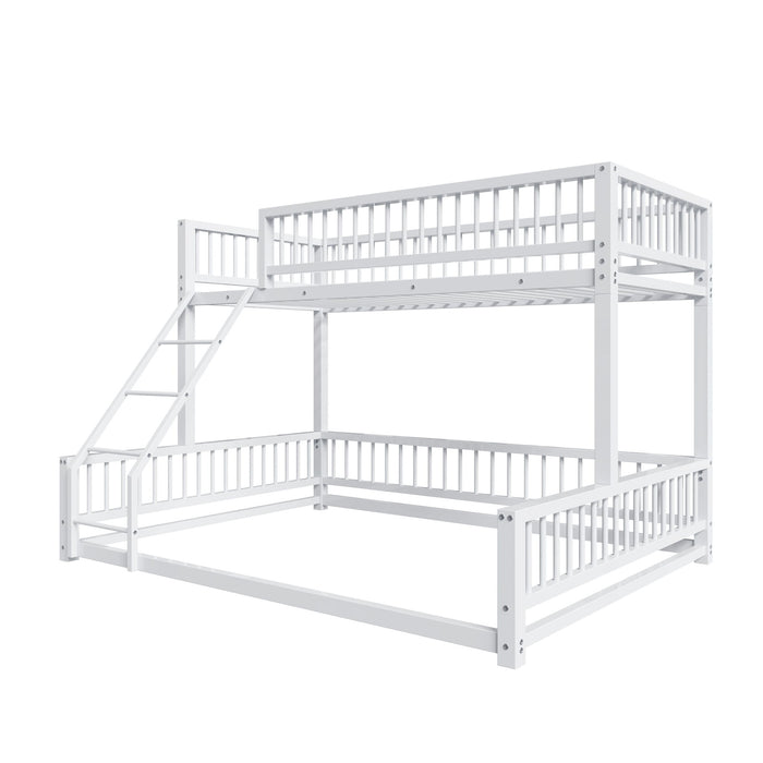 Bunk Bed Frame With Ladder And Safety Guardrails