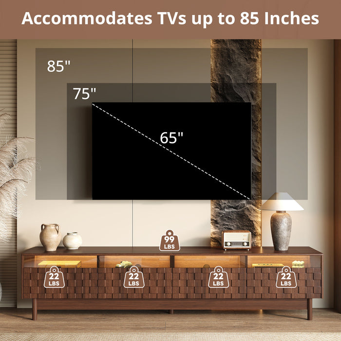 TV Stand With LED Lights And Glass Drawers For Living Room - Walnut