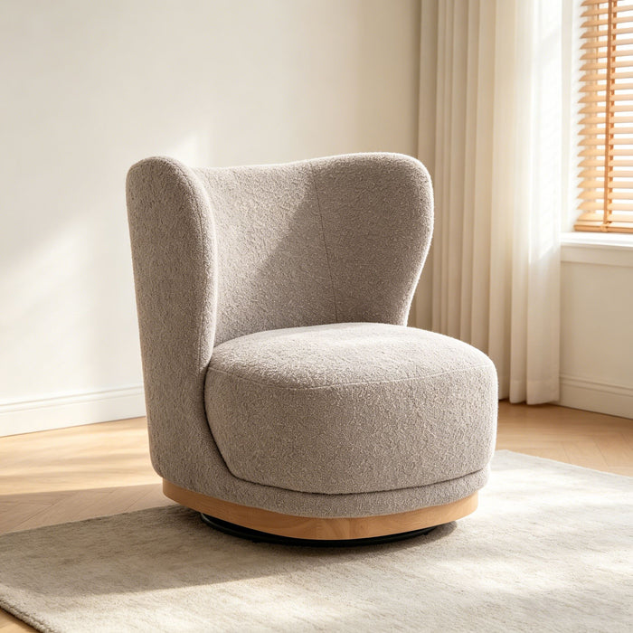 Curved Back Swivel Lounge Chair With Rotating Base For Home - Gray