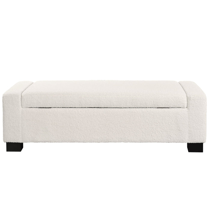 Textured Boucle Ottoman Bench With Hinged Lid For Seating And Storage - Beige