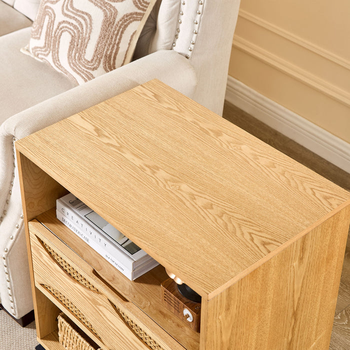 Nightstand With USB Ports & Outlet Hole, End Table With Drawer