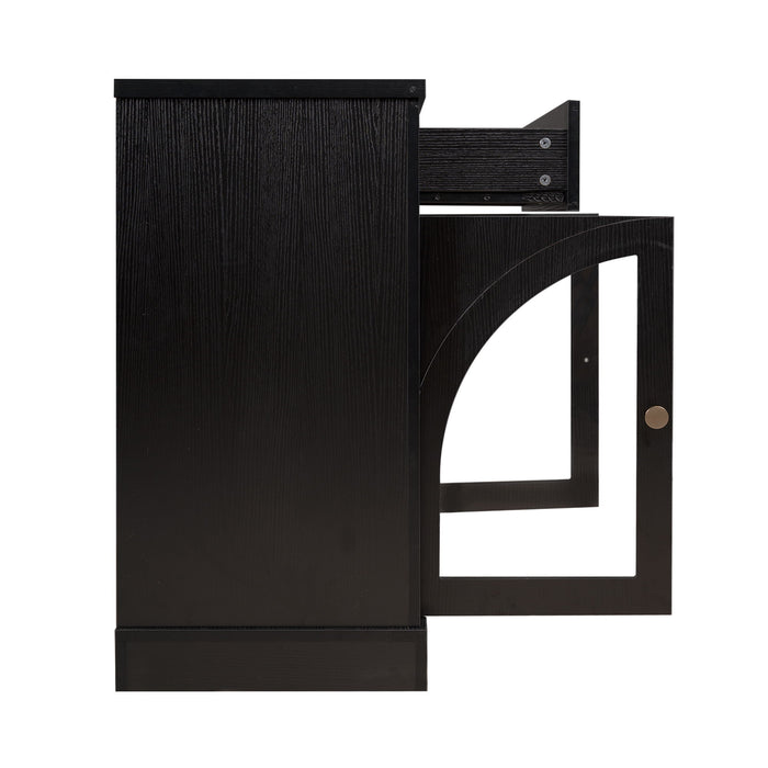 Sideboard Cabinet With 1 Drawer And 2 Arched Doors With Adjustable Shelves For Entryway - Black