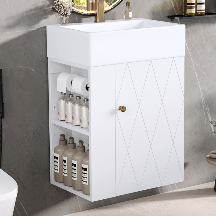 Modern Bathroom Vanity With Sink, Diamond Pattern Doors