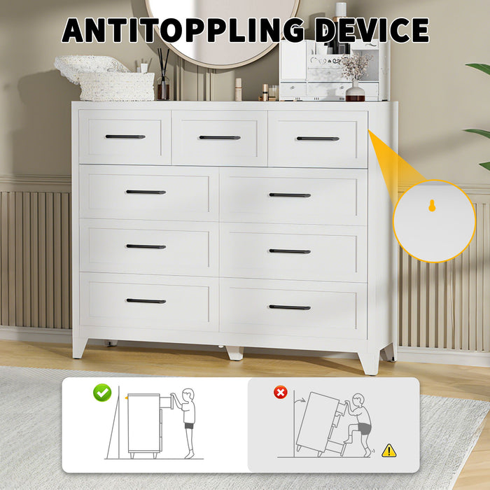 9-Drawer Tall Dresser With Smooth Gliding Drawers - White