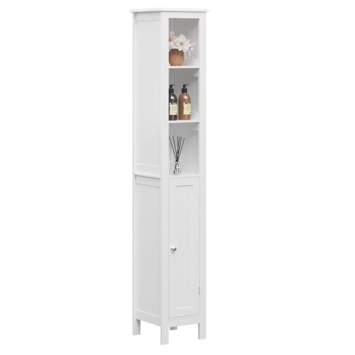 Slim Tall Bathroom Storage Cabinet With Adjustable Shelves, Anti Tip Freestanding Cabinet - White
