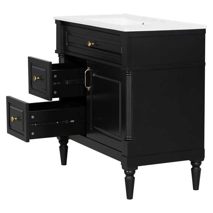 Freestanding Bathroom Vanity With Sink, Adjustable Shelf, Flip Drawer