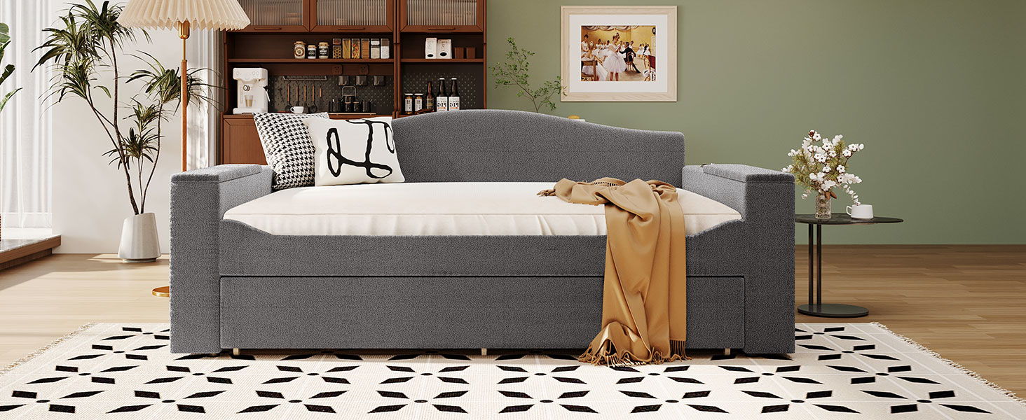 Upholstered Daybed With Storage Armrests, Trundle And Latest Integrated Bluetooth Audio System