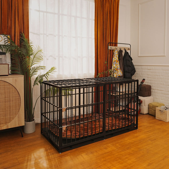 Extra Large Heavy Duty Dog Crate With Removable Pans For Dogs - Black