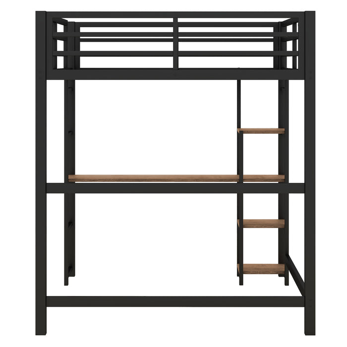 Loft Bed With Built In Desk And Storage Shelves, Full Size - Black