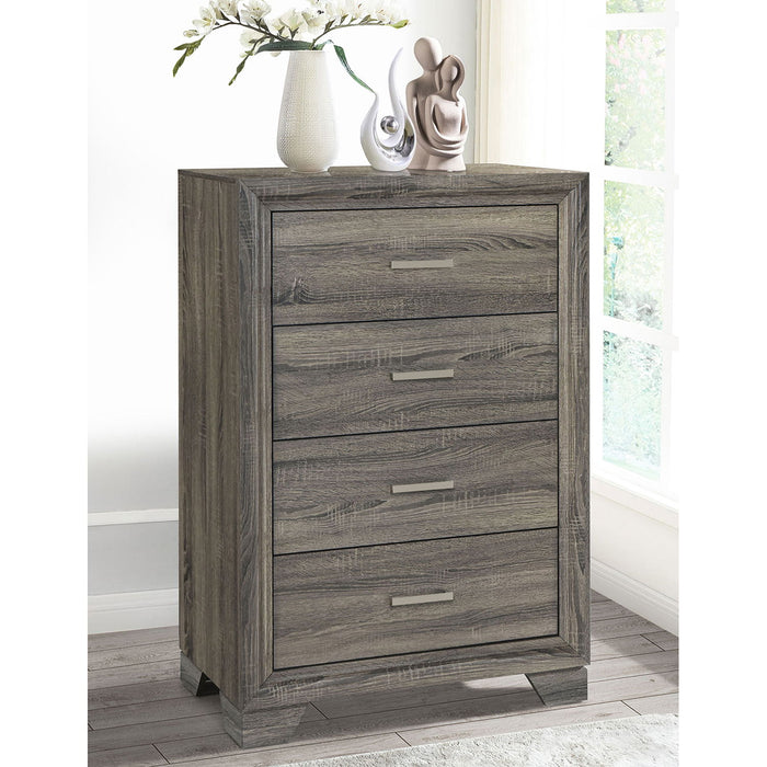 Funston - 4 Drawer Chest Of Drawers With Bar Handles - Brown Oak