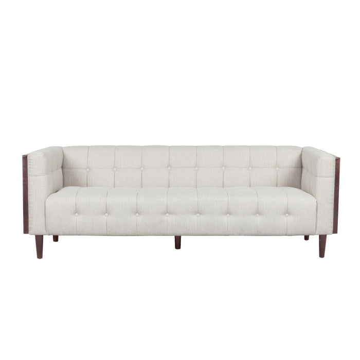 Contemporary 3 Seater Sofa With Button Tufted Waffle Stitching - Beige