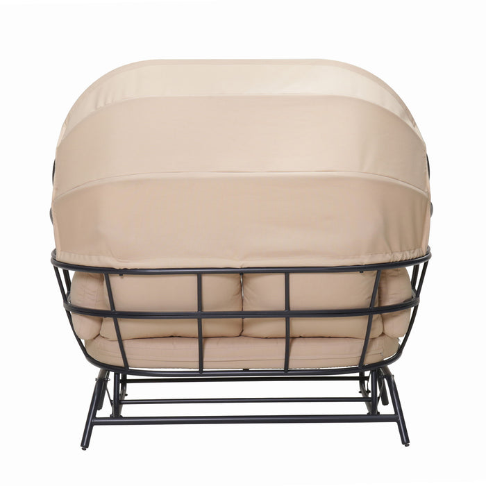 2 Person Egg Shaped Outdoor Swing Chair With Adjustable Canopy - Acacia Wood / Black / Taupe