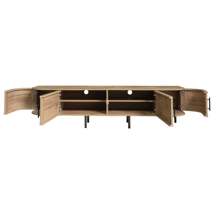 70" TV Stand With Doors, Construction For TVs Up To 80" - Natural Wood