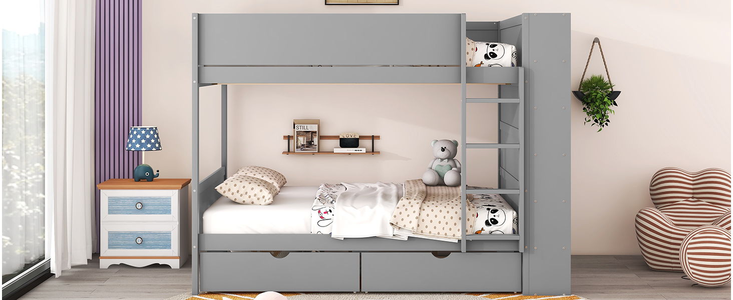Bunk Bed With 2 Drawers And Multi Layer Cabinet
