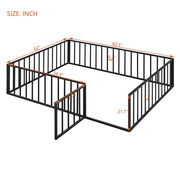 Metal Floor Bed Frame With Fence And Door