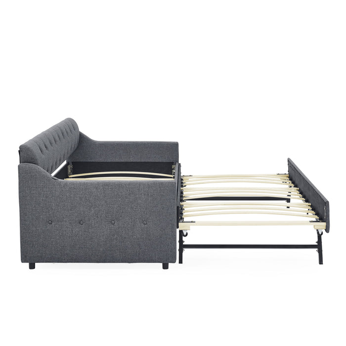 Daybed With Trundle And Storage Drawers, Flat Arms With Pocket