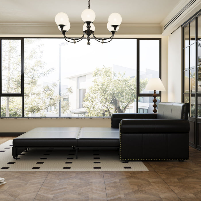 3 In 1 Convertible Sleeper Sofa With Nailhead Trim & Rolled Arm