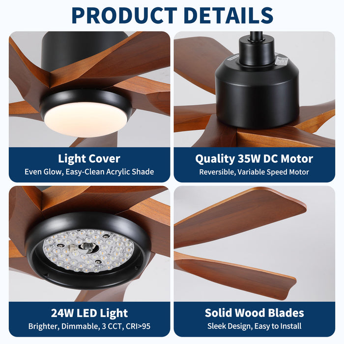 American Farmhouse Ceiling Fan With Light Quiet DC Motor