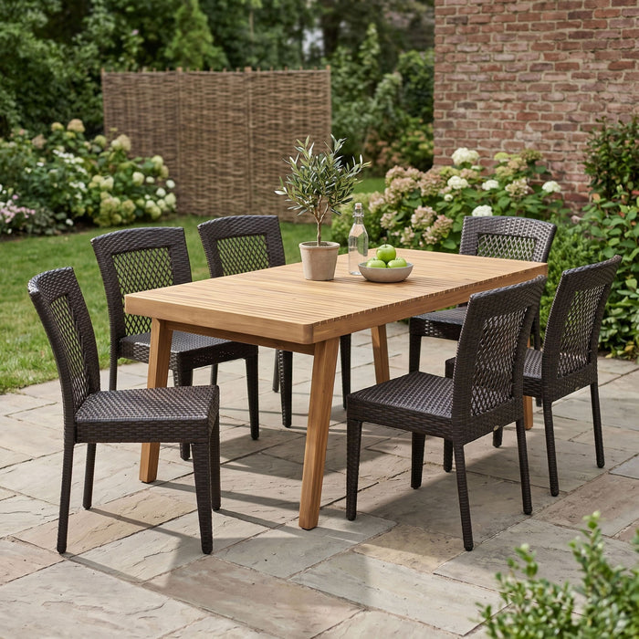 7 Piece Outdoor Patio Dining Set With Table & 6 Chairs - Brown / Brown Multi