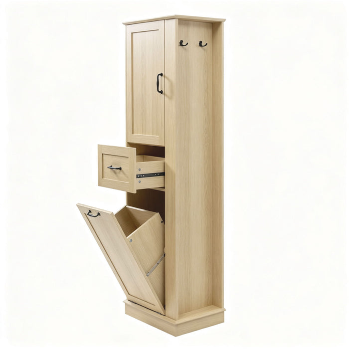 Modern Tall Storage Cabinet With Tilt-Out Compartment, Adjustable Shelves