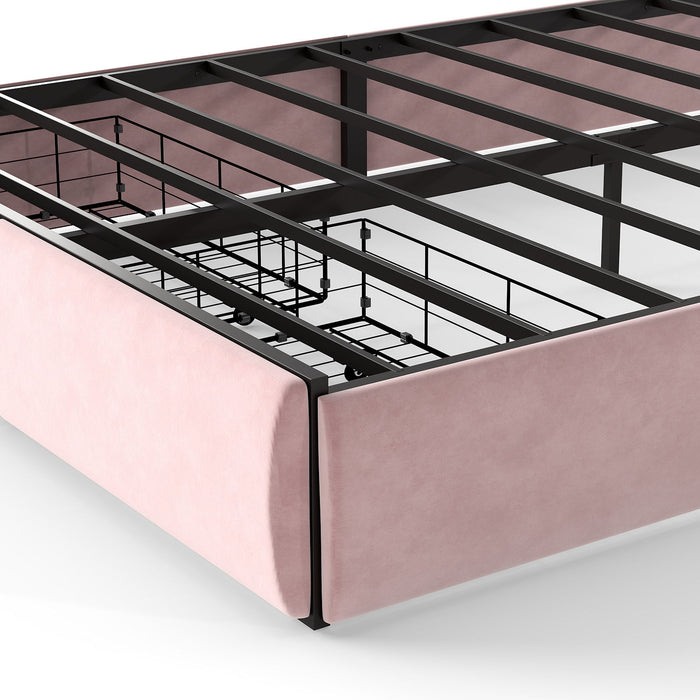 Full RGB LED Upholstered Platform Bed With Petal Headboard And Storage Drawers For Kids Bedroom - Pink