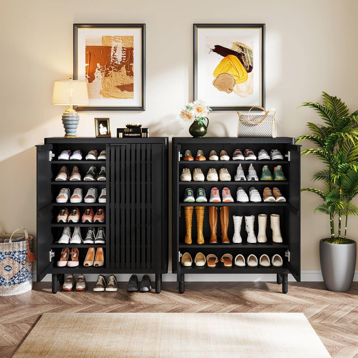 6 Tier Shoe Cabinet With Louvered Doors