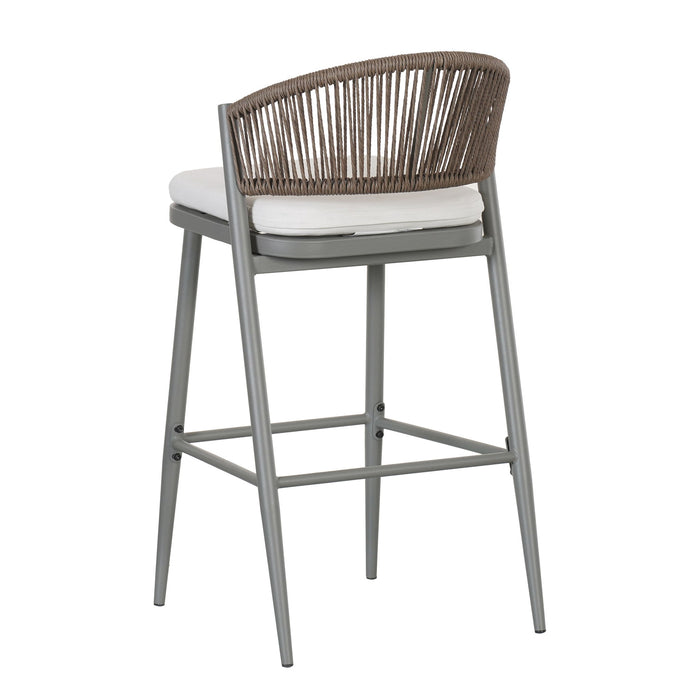 Outdoor Bar Height Metal Frame Counter Stools With Scallop Shaped Backrest & Water Resistant Cushions
