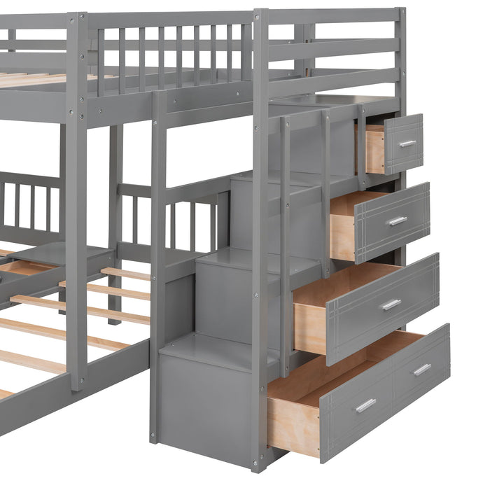 Multifunctional Triple Bunk Bed With Drawers And Guardrails