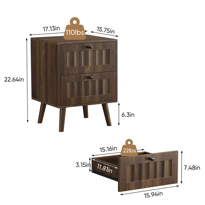 Double Drawer Bedside Table (Set of 2) - Walnut