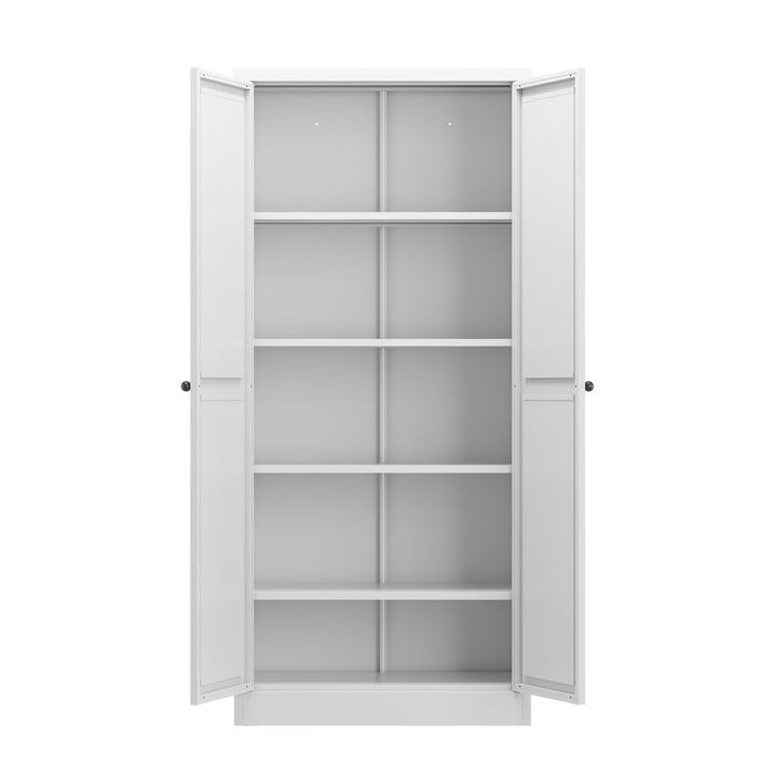 Metal Kitchen Pantry Cabinet With Adjustable Storage And 4 Heavy Duty Shelves - White