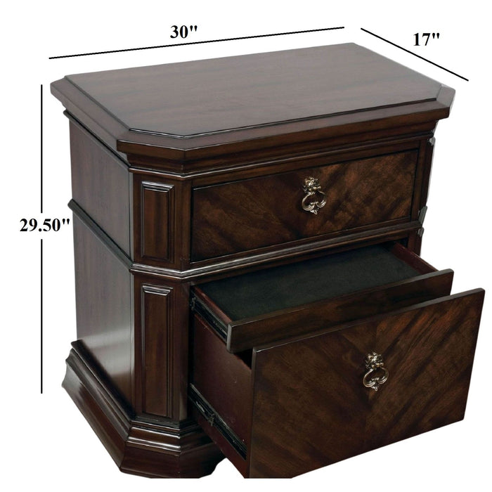 Nightstand With Carved Details, 2 Drawer - Espresso