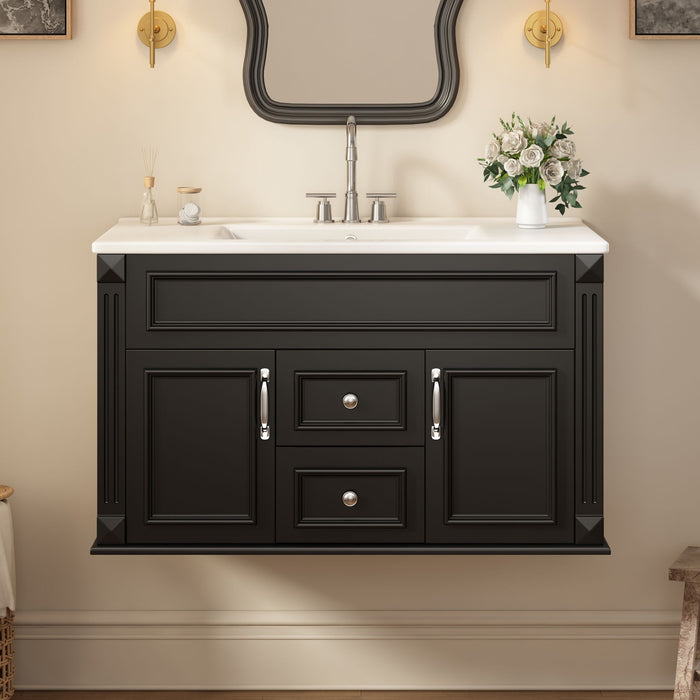 French Simple Style Wall Mounted Bathroom Cabinet With Sink