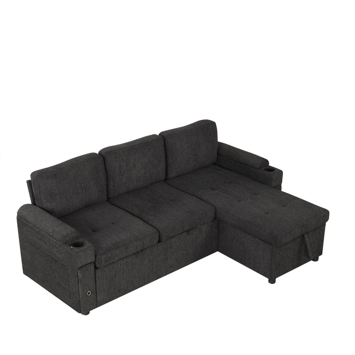 Convertible L Shaped Sofa Couch With Storage, Cup Holders, USB Ports