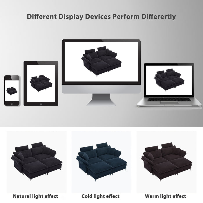 Modern Corduroy Deep Seat Sectional Sofa With Ottoman