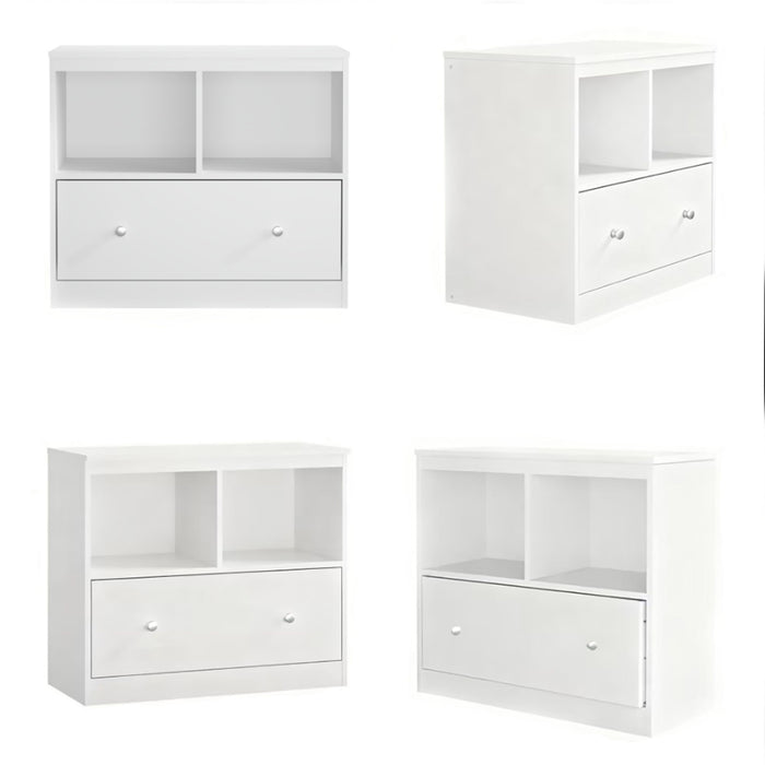 Toy Storage Organizer With Large Drawer And Low Bookshelf For Nursery & Playroom - White