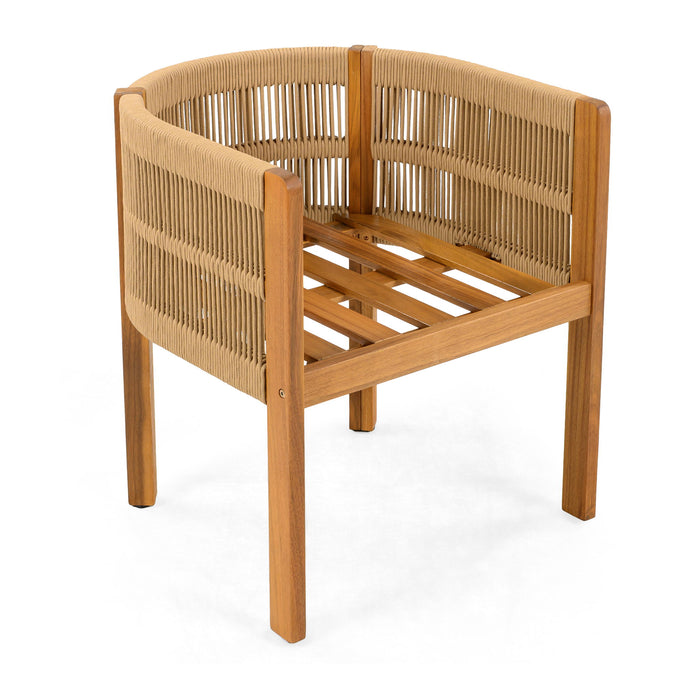 5 Piece Outdoor Dining Set With Round Table And 4 Wrapped Chairs - Black / Brown / Teak