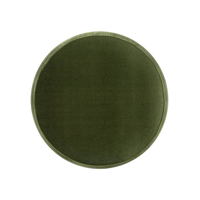 Edward - Round Upholstered Ottoman With Bullion Fringe - Olive Green