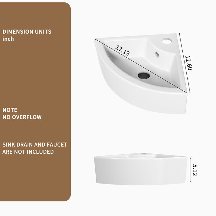 Triangle Corner Sink For Bathroom - Milk White