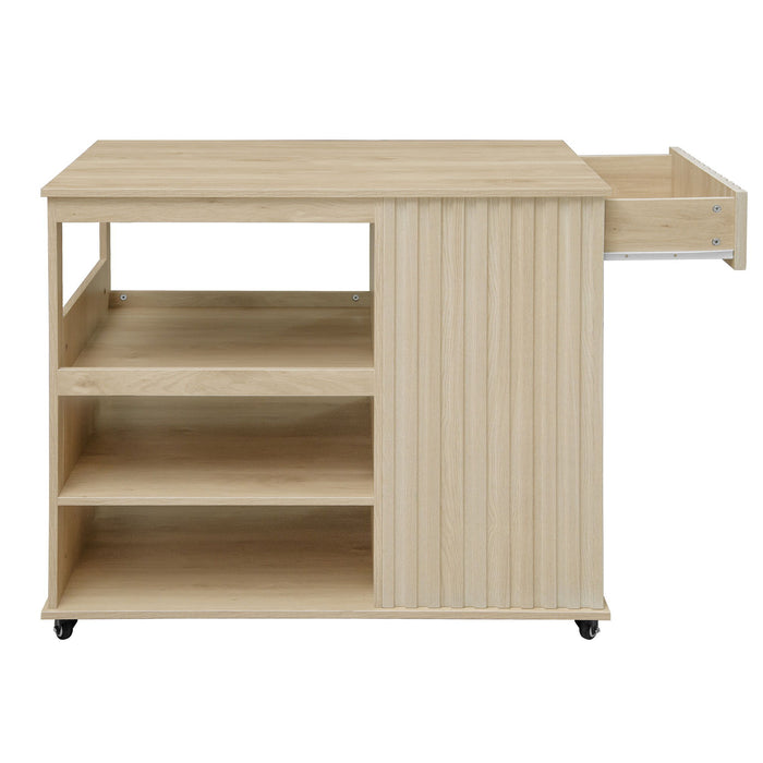 Kitchen Island Cart, Rolling Serving Utility Trolley Cart Modern Kitchen Island With Storage Drawer Wine Rack Lockable Casters, Kitchen Cart For Kitchen, Dining Room, Bar Living Room - Natural