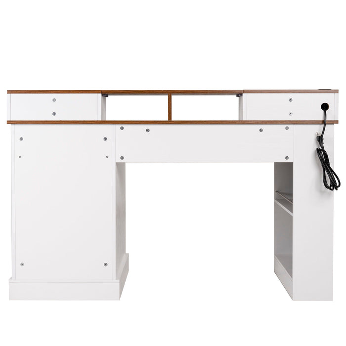Office Desk With Storage Cabinet, Charging Station, Monitor Stand & Pegboard