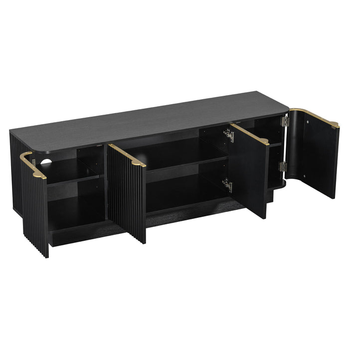 TV Stand, Fluted Media Console With Adjustable Shelves And Cable Holes